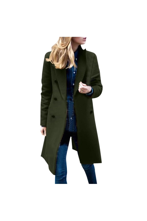 Womens Fall Winter Wool Coats Double Midi Peacoat Trench Coats B, L