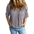 thumbnail image 1 of Pimfylm Womens Fashion Short Sleeve Shirts Oversized Knitted Tops Sexy V Neck Blouses for Women Loose Casual(Grey,XL), 1 of 8