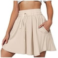 thumbnail image 1 of Pimfylm Womens Flowy Athletic Shorts Summer High Waisted Loose Wide Leg Drawstring Beach Shorts with Pocket Beige, XL, 1 of 9