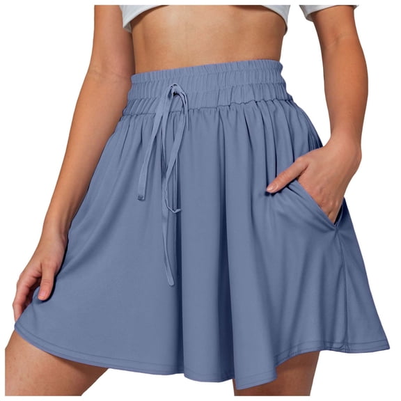 Pimfylm Womens Flowy Athletic Shorts Summer High Waisted Loose Wide Leg Drawstring Beach Shorts with Pocket Navy, S