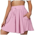 thumbnail image 1 of Pimfylm Womens Flowy Athletic Shorts Summer High Waisted Loose Wide Leg Drawstring Beach Shorts with Pocket Pink, L, 1 of 9