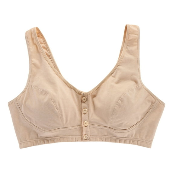 Pimfylm Womens' Front Button Bra, Convenient Front Button Bra,Front Closure Sports Bras Women(Beige,95)