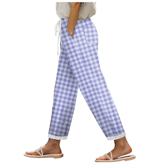 Pimfylm Womens Linen Pants High Waisted Elastic Drawstring Lounge Trousers Summer Casual Side Split Beach Pants with Pockets Dark Purple, XXL