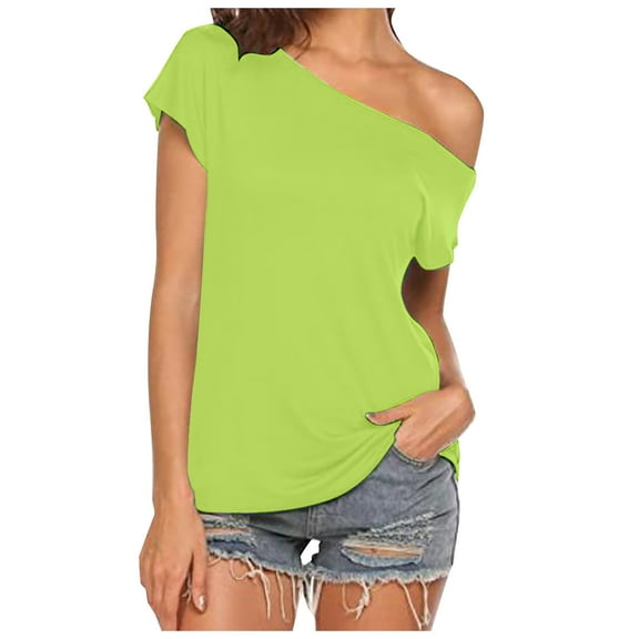 Pimfylm Womens Off The Shoulder Tops Oversized T-Shirts Short Sleeve Tees Summer 2025 Casual Spring Fashion Clothes Green, S