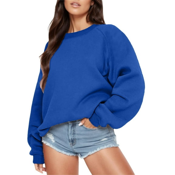 Pimfylm Womens Oversized Sweatshirts Crewneck Y2K Fleece Hoodies Fall Fashion Trendy Outfits 2025 Teen Girls Cute Winter Sweater Blue, M