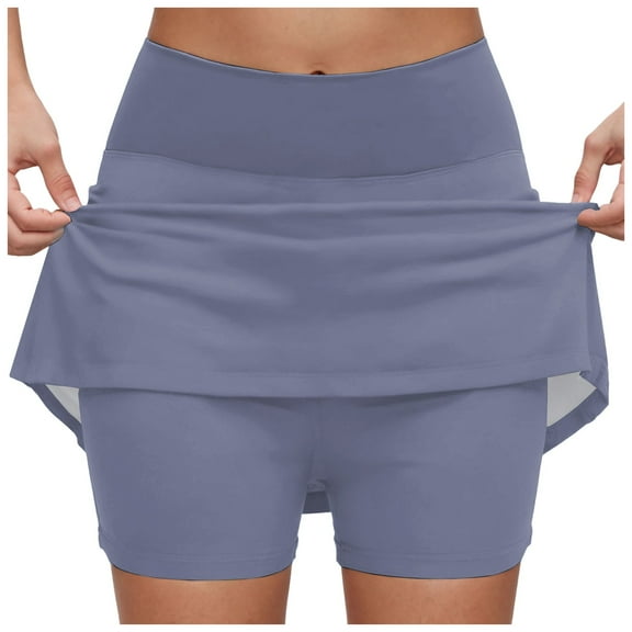 Pimfylm Womens Skorts with Pockets High Waist Athletic Sports Pants Skirts with Shorts Underneath Light Purple, L