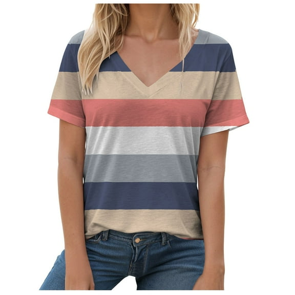 Pimfylm Womens Summer Tops Short Sleeve Casual Shirts Floral Tee Trendy 2025 Basics V Neck Plain Tshirt Red, L