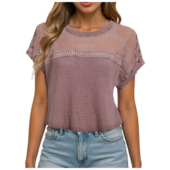 Pimfylm Womens Summer Tops Spring Shirts Trendy Vacation Outfits Short Sleeve Business Tshirts Fashion Casual Blouses Pink, L