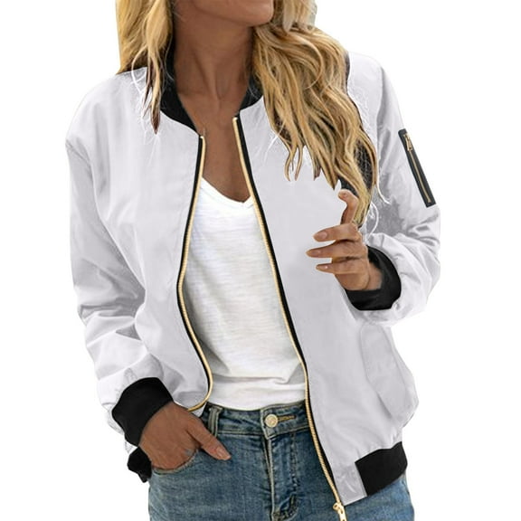 Pimfylm Womens Zip Up Jacket Roll Tab Sleeve Flap Pocket Drawstring Hem Utility Lightweight Cropped Jackets White, XXL