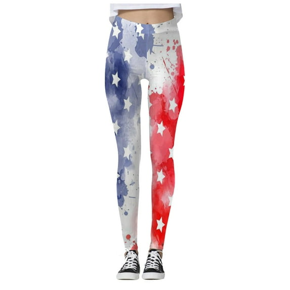 Pimfylm Yoga Pants for Women High Waist Stretchy Independence Day Leggings Tummy Control Casual Trendy American Flag Printed(Hot Pink,S)