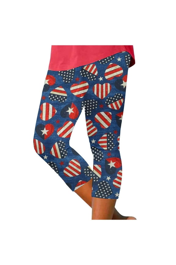 Yoga Pants with Pockets for Women Capri Leggings Tights Compression Yoga Running Fitness American 4Th of July Print Pants for Gym(Blue,3XL)