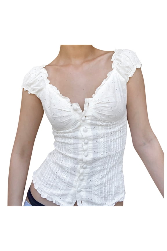 womens tops Women Plus Size Short Sleeves V-Neck Print Blouse Pullover Tops Shirt(White,S)
