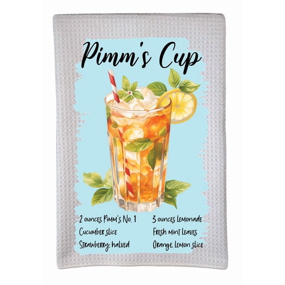 Pimm's Cup Cocktail Recipe Alcohol Drinks Bar 16"x24" Sublimation White Waffle Towel Trifolded 100% Polyester Highly Absorbent Kitchen Dish Towel Humorous Sarcastic Gift DZ-095