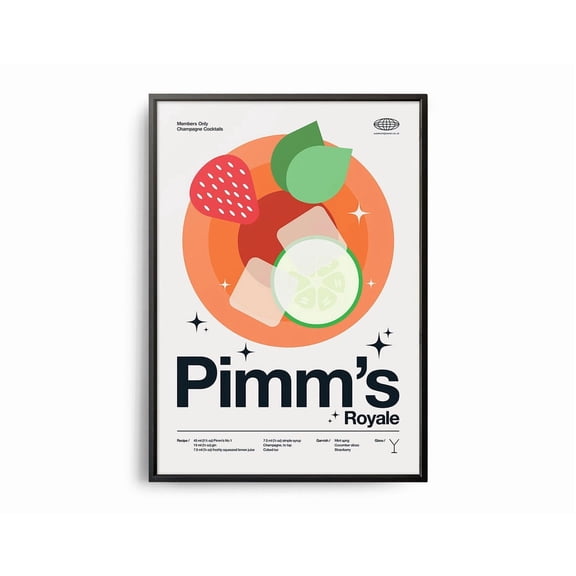 Pimm's Royale Cocktail Poster, Unframed Paper Poster 8x10in