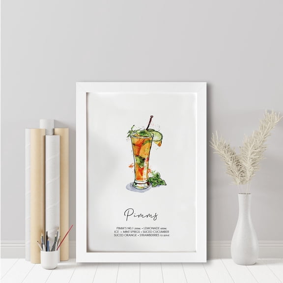 Pimms Cocktail Recipe Art Print, Unframed Paper Poster 8x10in