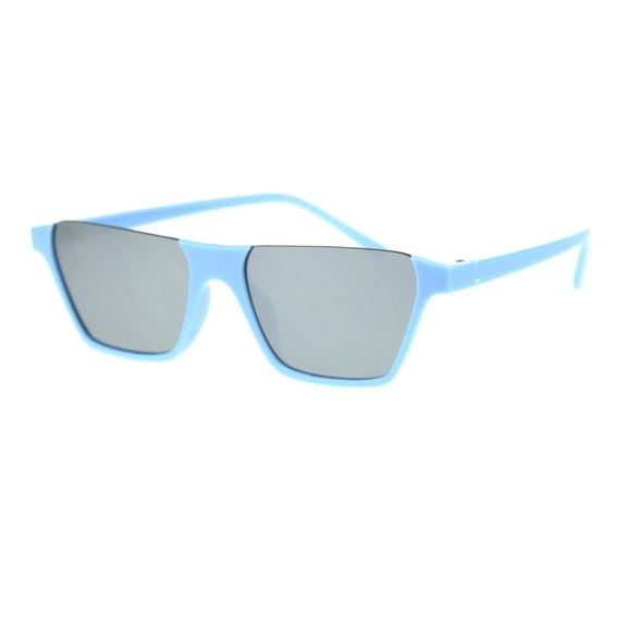 Pimp Crop Top Thin Plastic Horn Rectangle Retro Sunglasses Blue Silver Mirror