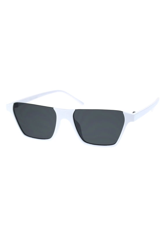 Pimp Crop Top Thin Plastic Horn Rectangle Retro Sunglasses White Black