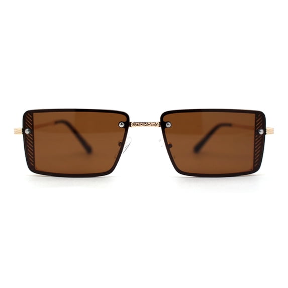 Pimp Luxury Rectangle Metal Jewel Side Visor Fashion Sunglasses Gold Brown