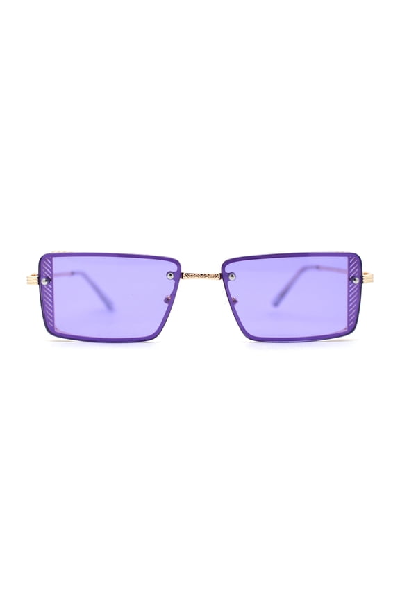 Pimp Luxury Rectangle Metal Jewel Side Visor Fashion Sunglasses Gold Purple