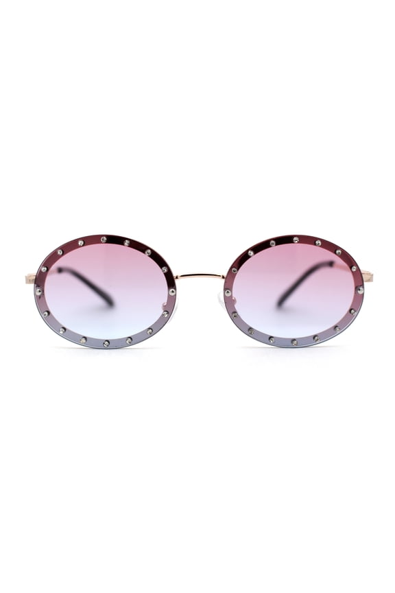 Pimp Rhinestone Frame Oval Rimless Metal Rim Sunglasses Gold Purple Blue