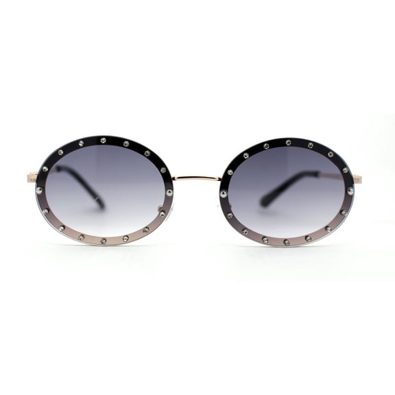 Pimp Rhinestone Frame Oval Rimless Metal Rim Sunglasses Gold Smoke