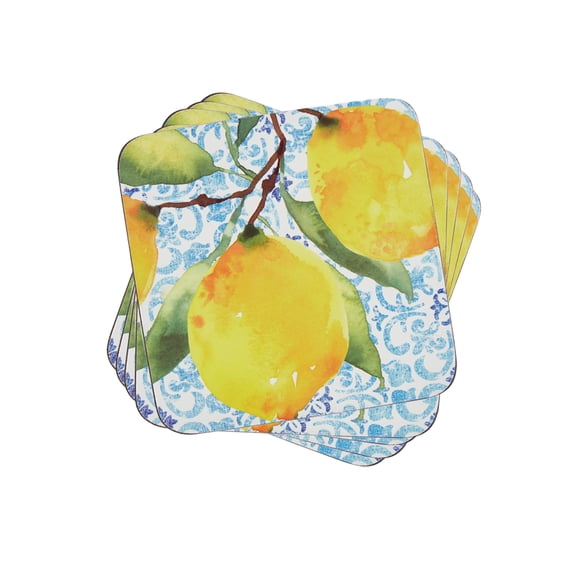 Pimpernel Amalfi Lemons Coasters, Set of 6 - Heat & Stain Resistant Drink Coasters for Tabletop Protection, Decorative Kitchen & Dining Table Mats, For Home Kitchen & Bar