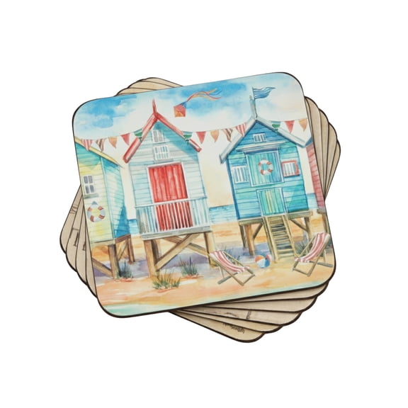 Pimpernel Beach Huts Coasters, Set of 6, Heat & Stain Resistant, Durable Drink Coasters & Table Protection for Home, Kitchen, Dining, Coffee Table & Everyday Entertaining