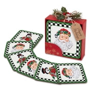 Pimpernel Set of 6 Black & White Christmas Coasters - 4" Cork-Backed Mats