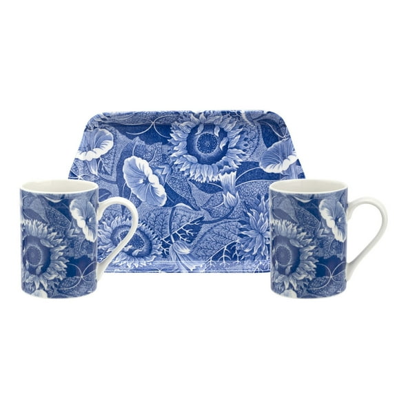 Pimpernel Blue Room Sunflower Mug and Tray Set, Blue/White