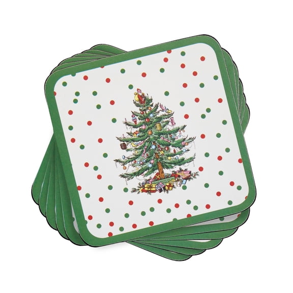Pimpernel Christmas Tree Polka Dot Coasters Set of 6 - 4 inch