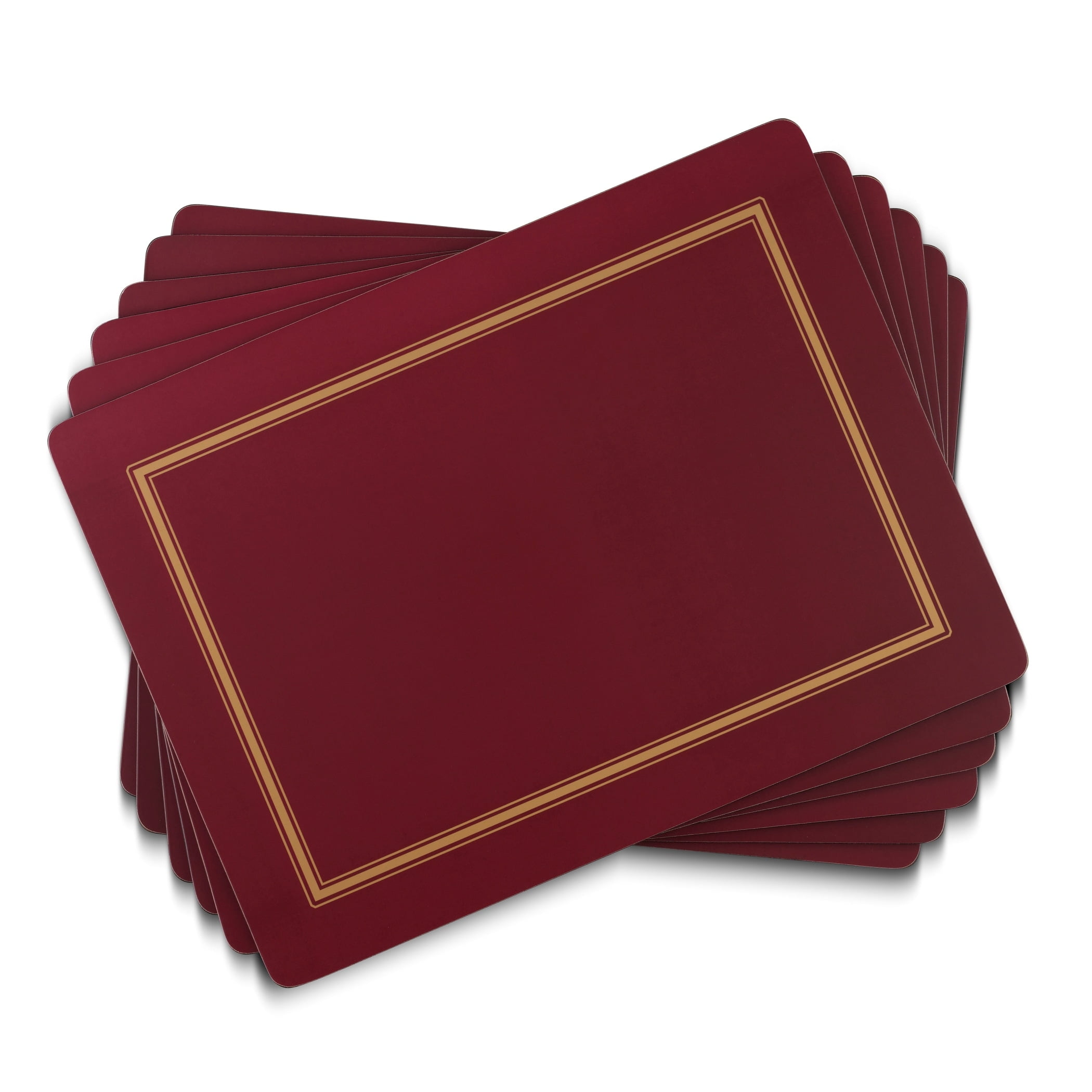 Classic Burgundy Hardboard Placemats with Gold Trim, Set of 4