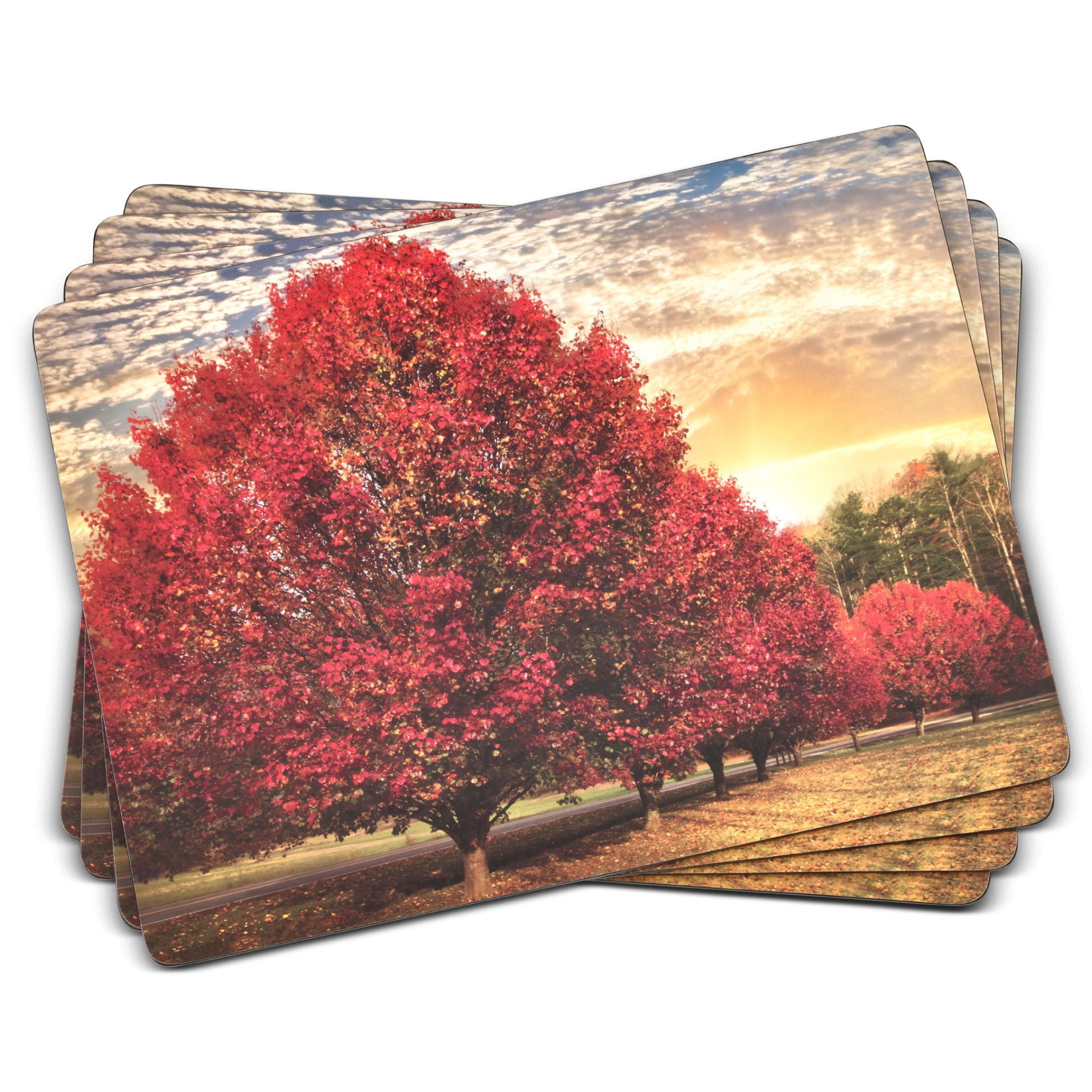 Crimson Trees Fall Cork-Backed Hardboard Placemats Set of 4