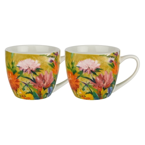 Pimpernel Martha's Choice Mug Set of 2 - 16 Oz Porcelain Coffee & Tea Cups with Exotic Botanical Floral Design - Chip Resistant Drinkware for Microwave, Oven & Freezer Use