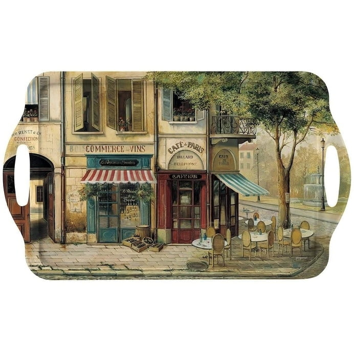 Parisian Scenes 19" Multicolor Melamine Handled Serving Tray