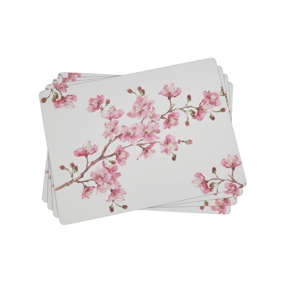 Pimpernel Pink Blossom Placemats, Set of 4 - Decorative Table Placemats with Cherry Blossom Floral Design, Heat & Stain Resistant, Ideal for Kitchen, Dining & Entertaining (12" x 16")