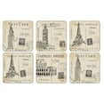 thumbnail image 1 of Pimpernel Postcard Sketches Square Coasters, Set Of 6 4.25", 1 of 7