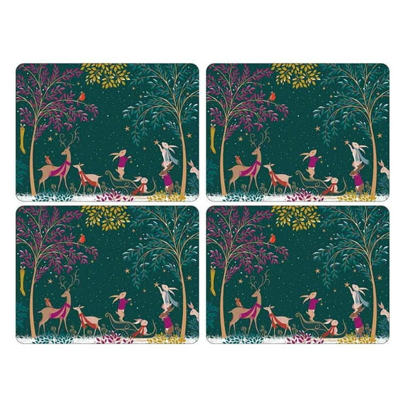 Pimpernel Sara Miller Woodland Tales Placemats, Set of 4 - Heat Resistant Modern Table Mats Featuring Winter Animals - (15.7 x 11.7) MDF with Cork Backing for Table Protection