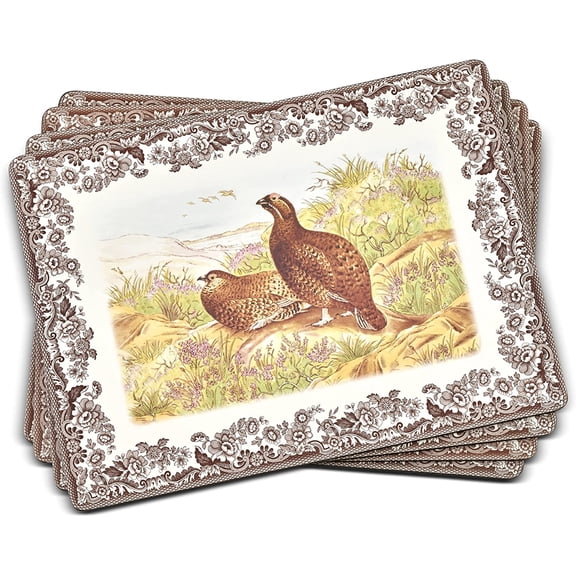Pimpernel Spode Woodland Collection Placemats | Set of 4 | Heat Resistant Mats | Cork-Backed Board | Hard Placemat Set for Dining Table | Measures 15.7 x 11.7