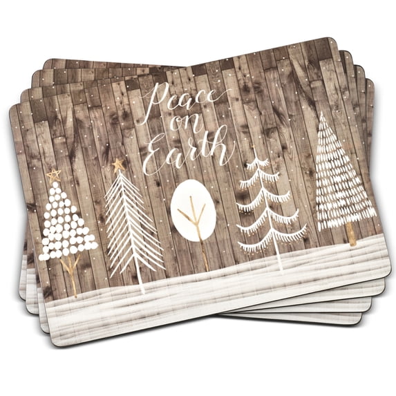 Pimpernel Wooden White Christmas Placemats - Set of 4, Multicolored