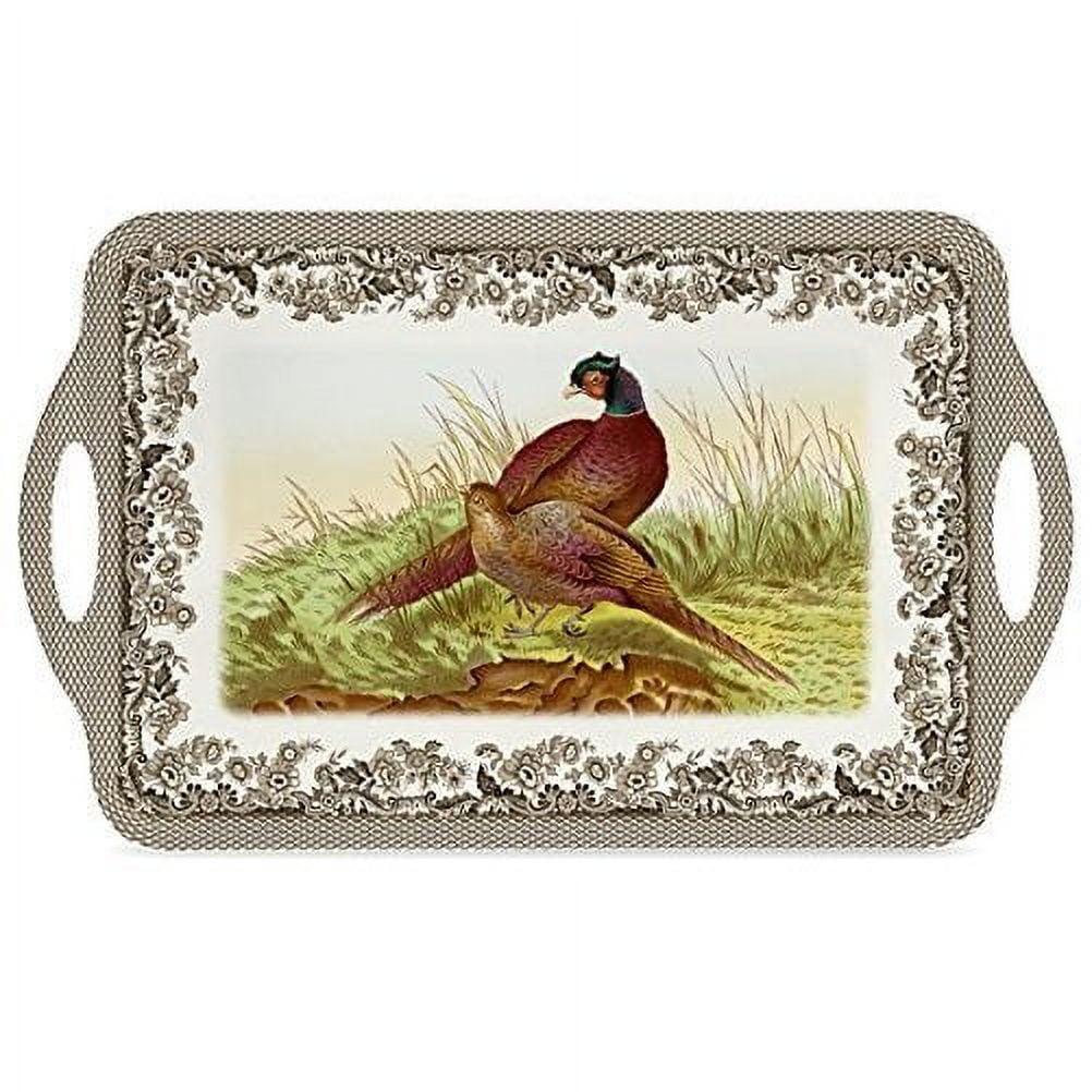 Woodland Elegance Pheasant Melamine Serving Tray with Handles