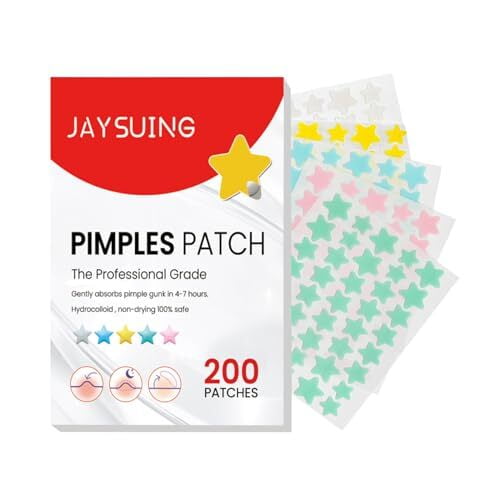 Pimple Patches for Face, Hydrocolloid Acne Patches, Cute Star Zit Covers, Colorful Spot Stickers with Tea Tree, Salicylic Acid Cica Oil| 3 Sizes (10mm, 12mm & 14mm) |200 Count