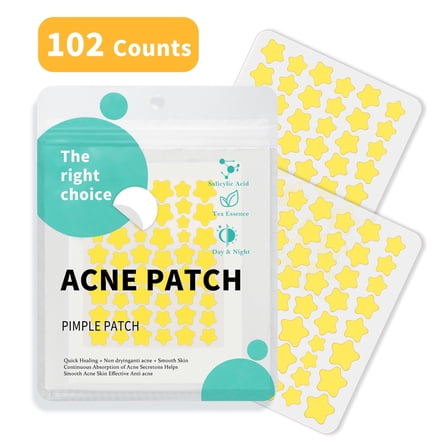 Pimple Patches for Face, Hydrocolloid Acne Patches, Cute Star Zit Covers, Colorful Superstar Patches Spot Stickers, 102 Count | 4 Sizes (8mm/9mm/11mm/14mm)