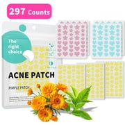 Pimple Patches for Face, 297 Counts Hydrocolloid Acne Patches, Star Heart Shape Zit Covers, Colorful Superstar Spot Acne Pimple Patches Stickers