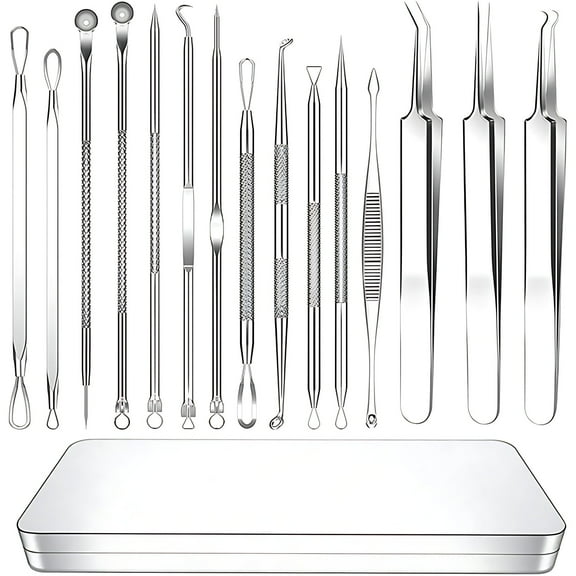 Pimple Popper Tool Kit, 15 PCS Stainless Steel Blackhead Remover Comedone Extractor Tools for Removing Zit on Face, Acne Removal Kit with Metal Case Skincare Comfort skincare tools