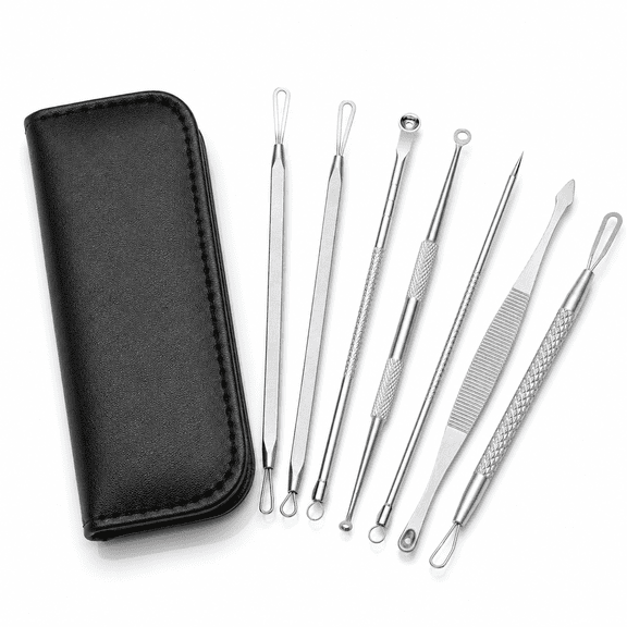 Pimple Popper Tool Kit,7 PCS Blackhead Remover Tools with Tweezers,Whitehead Comedone Extractor Kit for Facial Nose
