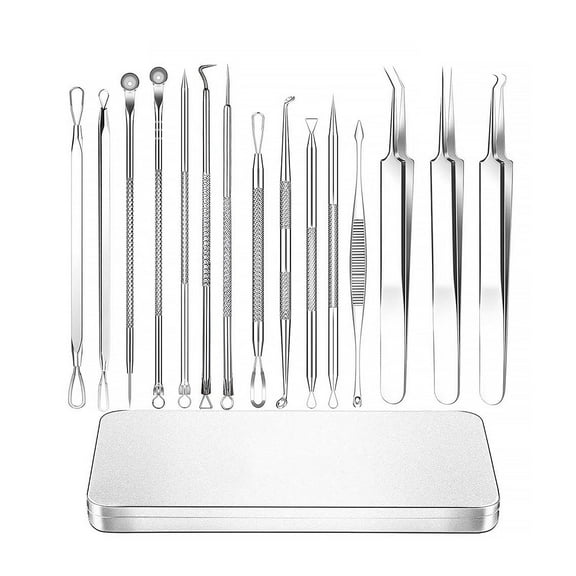 Pimple Popper Tool Kit, Blackhead Remover Tools Professional, Extraction Tools for Estheticians, Comedone Extractor, Beauty Acne Removal Blemish Set (Sliver 15 PCS)