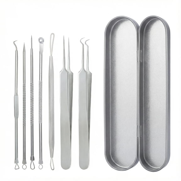 Pimple Popper Tool Kit, Silver Set Professional Stainless Steel Blackhead Remover Comedone Extractor Tools for Removing Zit on Face, 7 PCS