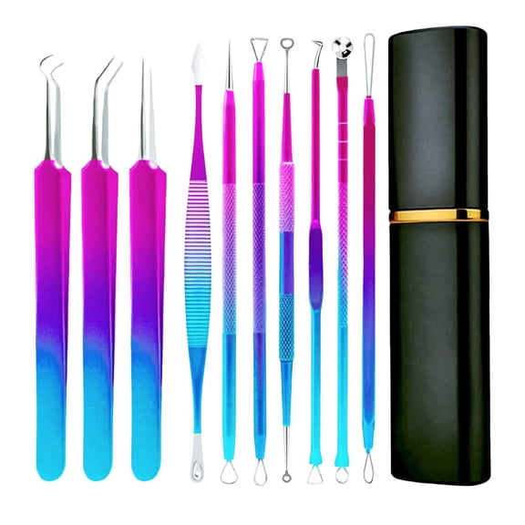 Pimple Tool Kit 10 Pcs Blackhead Remover Comedone Extractor Kit With Metal For Quick And Easy Removal Of Blackheads Zit Removing Facial And Nose, 13 cm, Purple 1PCS