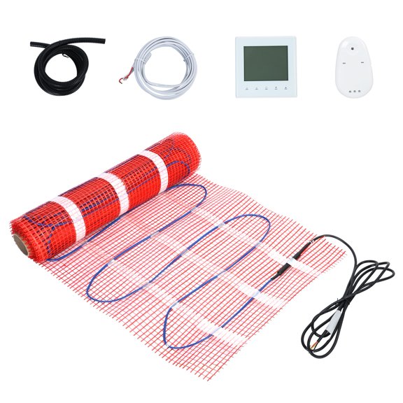 Pimsoran Electric Floor Heating Mat Kit - 110V Radiant Heating System with Programmable Thermostat, Adhesive Backing for Underfloor Warmth in Bathrooms, Kitchens, Offices