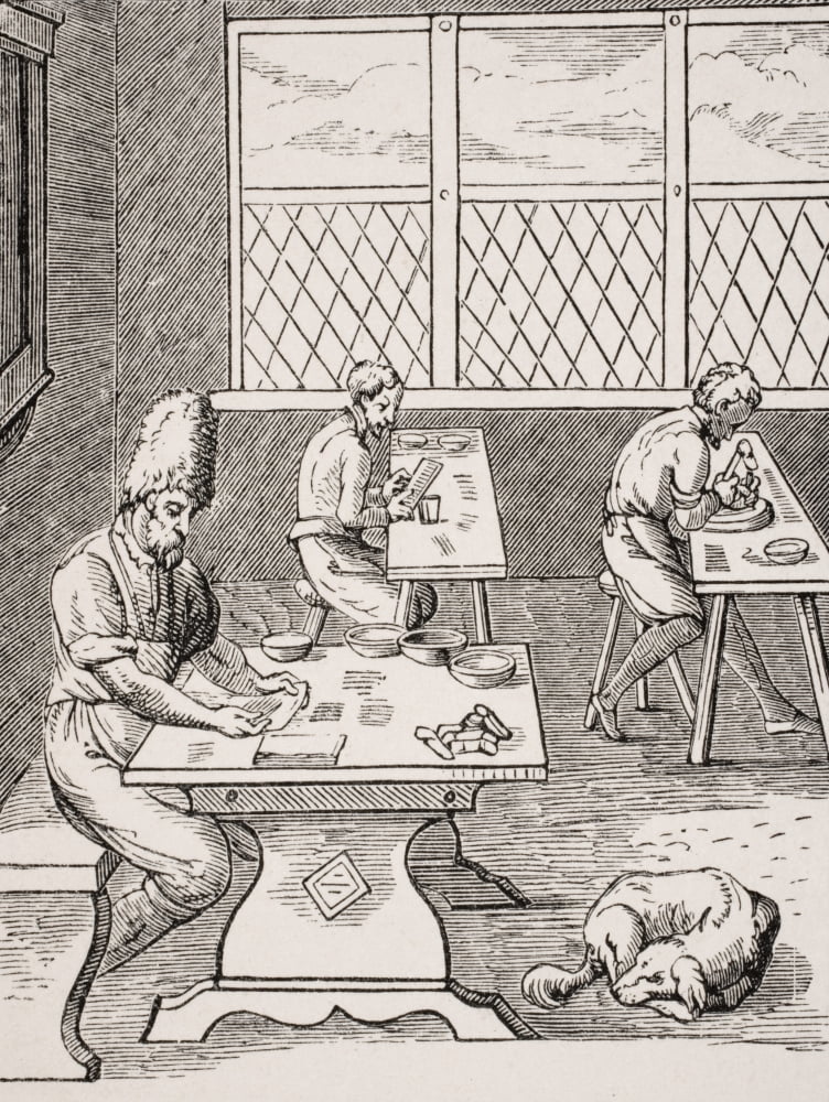 Pin And Needle Maker 19Th Century Reproduction Of 16Th Century Woodcut By Jost Amman Canvas Art - Ken Welsh Design Pics (12 x 16)
